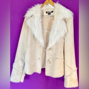 XOXO Women's Tan Teddy Jacket with Faux Fur Collar